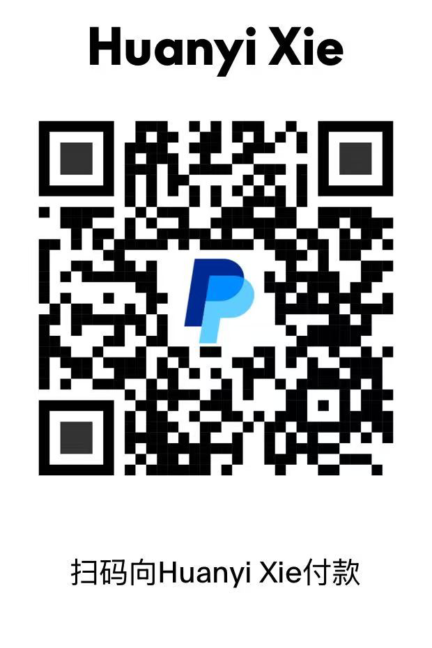 Huanyi Xie 的 PayPal 捐赠二维码